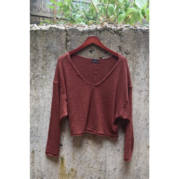 Urban Outfitters Out From Under Textured V-Neck Sweater – Rust – Size S - Picture 1 of 4